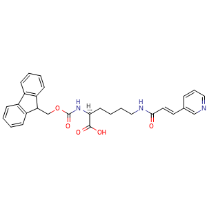 Chemical structure of Fmoc-Lys(Trans-3-(3-pyridyl)acryoyl)-OH , AChemBlock AD286367