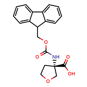 Chemical structure of Fmoc-(S)-3-aminooxolane-3-carboxylic acid , AChemBlock AD286388