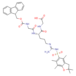 Chemical structure of Fmoc-Gly-Arg(Pbf)-Gly-OH , AChemBlock AD286396