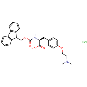 Chemical structure of (S)-2-((((9H-fluoren-9-yl)methoxy)carbonyl)amino)-3-(4-(2-(dimethylamino)ethoxy)phenyl)propanoic acid hydrochloride , AChemBlock AD286525