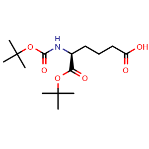 Chemical structure of (S)-6-(tert-butoxy)-5-((tert-butoxycarbonyl)amino)-6-oxohexanoic acid , CAS 81323-62-8, AChemBlock AD286527
