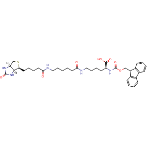 Chemical structure of Fmoc-Lys(biotinyl-e-aminocaproyl)-OH , CAS 160158-05-4, AChemBlock AD286575