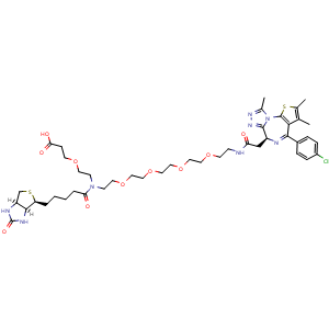 Chemical structure of JQ1-PEG4-N(PEG1-acid)-Biotin , AChemBlock AD286582