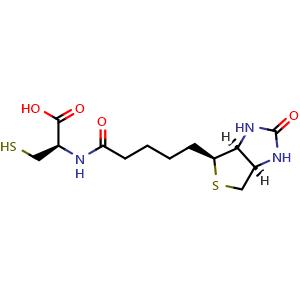Chemical structure of N-Biotinyl-L-cysteine , CAS 151009-85-7, AChemBlock AD286583