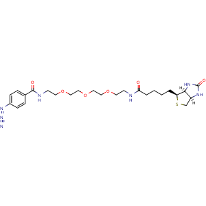 Chemical structure of Biotin-PEG3-phenyl azide , CAS 2088238-77-9, AChemBlock AD286584