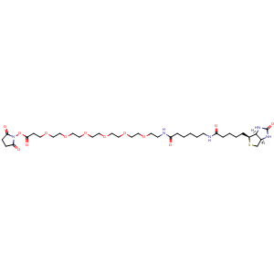 Chemical structure of Biotin-LC-PEG6-NHS ester , AChemBlock AD286594