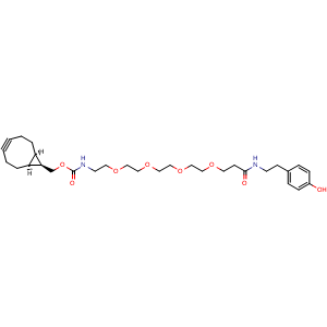 Chemical structure of endo BCN-PEG4-NH-CH2CH2-4-phenol , AChemBlock AD286700