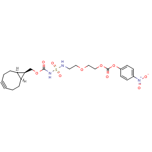 Chemical structure of rel-((1R,8S,9S)-Bicyclo[6.1.0]non-4-yn-9-yl)methyl (N-(2-(2-(((4-nitrophenoxy)carbonyl)oxy)ethoxy)ethyl)sulfamoyl)carbamate , CAS 1898181-63-9, AChemBlock AD286708