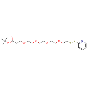 Chemical structure of (2-Pyridyldithio)-PEG4-t-Butyl ester , CAS 581065-92-1, AChemBlock AD286730