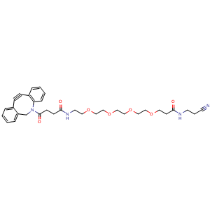 Chemical structure of DBCO-PEG4-CONH-CH2CH2-CN , AChemBlock AD286747