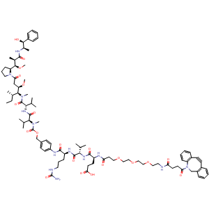 Chemical structure of DBCO-PEG3-EVC-MMAE , AChemBlock AD286764