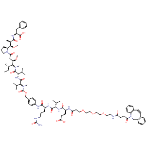 Chemical structure of DBCO-PEG3-EVC-PAB-MMAF , AChemBlock AD286776