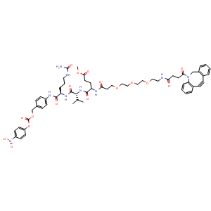 Chemical structure of DBCO-PEG3-EVC-PAB-PNP , AChemBlock AD286789