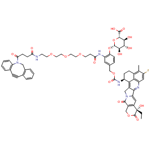 Chemical structure of DBCO-PEG3-glucuronide-MABC-exatecan , AChemBlock AD286790