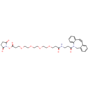 Chemical structure of DBCO-NHCO-PEG4-NHS ester , CAS 2100306-58-7, AChemBlock AD286792