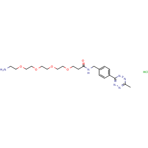 Chemical structure of Methyltetrazine-NHCO-PEG4-amine hydrochloride , CAS 2656478-51-0, AChemBlock AD286819
