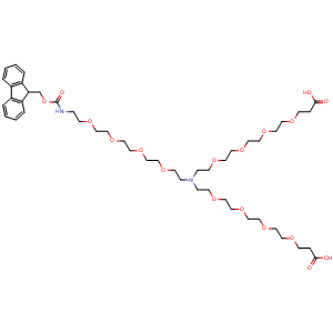 Chemical structure of N-(NHFmoc-PEG4)-N-Bis(PEG4-acid) , AChemBlock AD286902