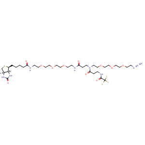 Chemical structure of Biotin-PEG3-NHCO-C3-N-(CO-C3-NH-COCF3)-PEG3-azide , AChemBlock AD286908