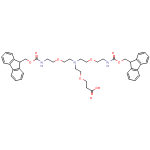 Chemical structure of N-(Acid-PEG1)-N-bis(Fmoc-NH-PEG1) , AChemBlock AD286915