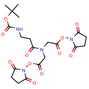 Chemical structure of NHBoc-C2-CON(CH2CONHS ester)2 , CAS 796865-55-9, AChemBlock AD286929