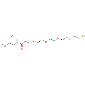 Chemical structure of N-(2,2-Dimethoxyethyl)-1-mercapto-3,6,9,12-tetraoxapentadecan-15-amide , AChemBlock AD286985