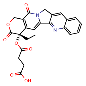 Chemical structure of (S)-4-((4-Ethyl-3,14-dioxo-3,4,12,14-tetrahydro-1H-pyrano[3',4':6,7]indolizino[1,2-b]quinolin-4-yl)oxy)-4-oxobutanoic acid , CAS 330155-39-0, AChemBlock AD286987