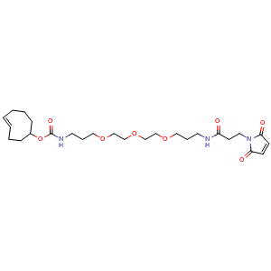 Chemical structure of (4E)-TCO-C1-PEG3-C1-maleimide , CAS 1609659-01-9, AChemBlock AD287013