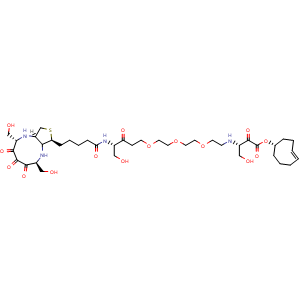 Chemical structure of (4E)-TCO-PEG3-biotin , CAS 2098630-62-5, AChemBlock AD287031