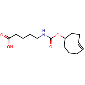 Chemical structure of (E)-5-(((Cyclooct-4-en-1-yloxy)carbonyl)amino)pentanoic acid , CAS 1354323-66-2, AChemBlock AD287035