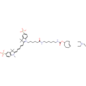 Chemical structure of Sulfo-Cy5-(4E)-TCO (TEA) , AChemBlock AD287040