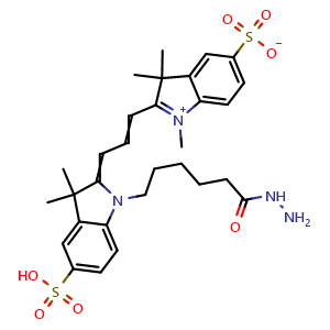 Chemical structure of DiSulfo-Cy3 hydrazide , CAS 2144762-62-7, AChemBlock AD287104