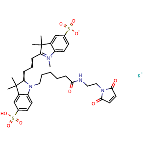 Chemical structure of DiSulfo-Cy3 maleimide , CAS 1656990-68-9, AChemBlock AD287107