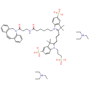 Chemical structure of TriSulfo-Cy3 DBCO(TEA) , AChemBlock AD287121