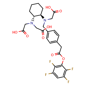 Chemical structure of rel-2,2'-(((1R,2R)-2-((Carboxymethyl)(4-(2-oxo-2-(2,3,5,6-tetrafluorophenoxy)ethyl)benzyl)amino)cyclohexyl)azanediyl)diacetic acid , CAS 1919794-40-3, AChemBlock AD287134