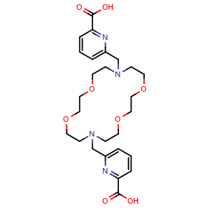 Chemical structure of 6,6'-((1,4,10,13-Tetraoxa-7,16-diazacyclooctadecane-7,16-diyl)bis(methylene))dipicolinic acid , CAS 1128304-86-8, AChemBlock AD287195