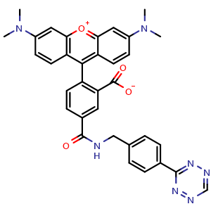 Chemical structure of 5-TAMRA-5-tetrazine , CAS 1393381-53-7, AChemBlock AD287199