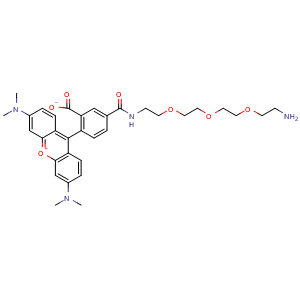 Chemical structure of 5-TAMRA-PEG3-amine , CAS 2600727-55-5, AChemBlock AD287201