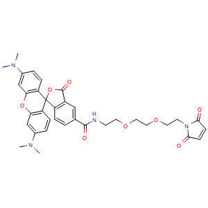Chemical structure of TAMRA-PEG2-maleimide , CAS 2304558-24-3, AChemBlock AD287204