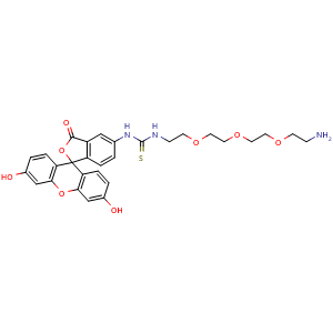 Chemical structure of 5-FITC-PEG3-amine , CAS 1807539-04-3, AChemBlock AD287215