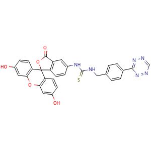 Chemical structure of 5-FITC-tetrazine , CAS 2264035-11-0, AChemBlock AD287217