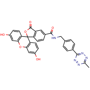 Chemical structure of 5-FAM Me-tetrazine , CAS 1619222-85-3, AChemBlock AD287233