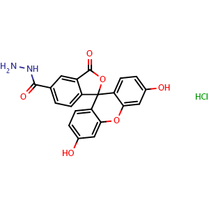 Chemical structure of 5-FAM hydrazide HCl , CAS 2183440-64-2, AChemBlock AD287234