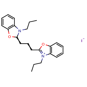 Chemical structure of 3,3'-Dipropyloxacarbocyanine iodide , CAS 53213-79-9, AChemBlock AD287241