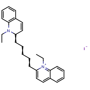 Chemical structure of 1,1'-Diethyl-2,2'-dicarbocyanine iodide , CAS 14187-31-6, AChemBlock AD287244