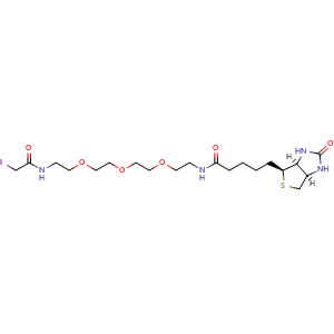 Chemical structure of Biotin-PEG3-iodoacetamide , CAS 2306161-26-0, AChemBlock AD287342