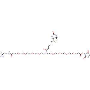 Chemical structure of N-(NHS-PEG4)-N-biotin-PEG4-CONH-diazirine , AChemBlock AD287434