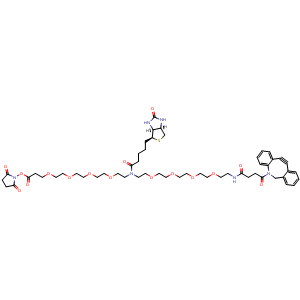 Chemical structure of N-(DBCO-PEG4)-N-biotin-PEG4-NHS , CAS 2353409-72-8, AChemBlock AD287435