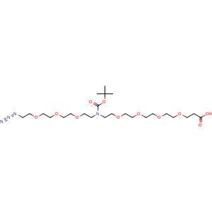 Chemical structure of N-(Azido-PEG3)-N-Boc-PEG4-acid , CAS 2112731-95-8, AChemBlock AD287439