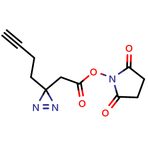 Chemical structure of Alkyne-diazirine-CH2-NHS ester , CAS 2328072-67-7, AChemBlock AD287516