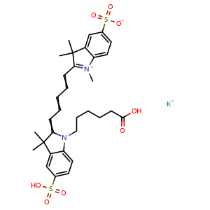 Chemical structure of DiSulfo-Cy5 carboxylic acid , CAS 1144107-82-3, AChemBlock AD287519